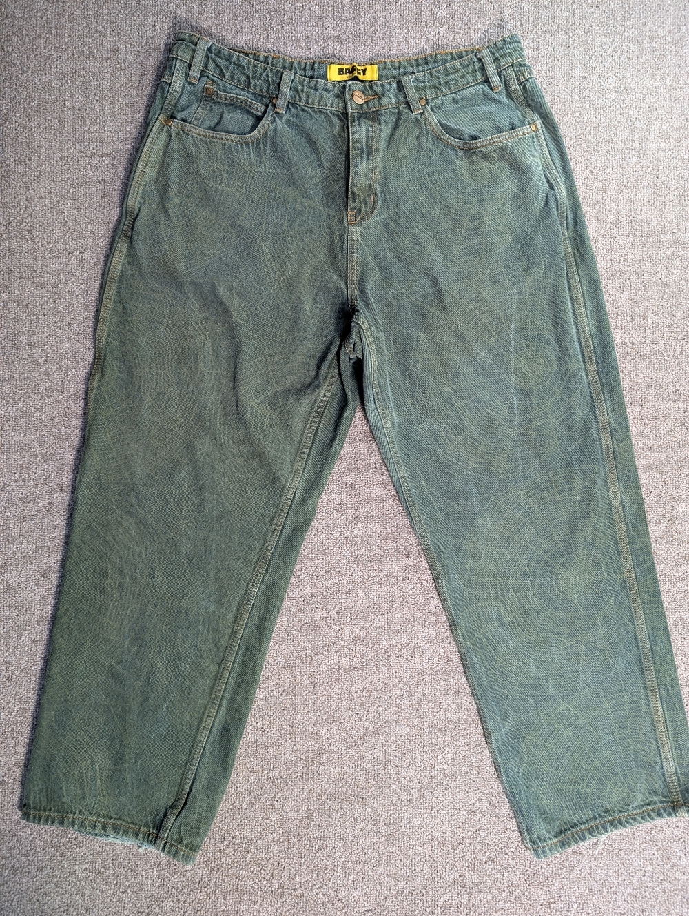 Butter Goods Spider Baggy Fit Jeans With Spiderweb Pattern  Size 36 In Green